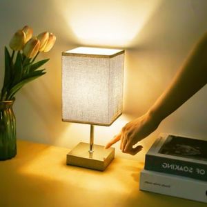 Kinsdan Small Table Lamp, 3-Way Dimmable Touch Control Bedside Lamps, Bedside Table Lamps with Flaxen Fabric Shade for Bedroom Living Room,LED Bulb Included