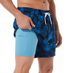 BRISIRA Mens Swim Trunks Swim Shorts for Men Quick Dry 5 inch Inseam Beach Shorts with Compression Liner Zipper Pocket