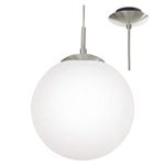 Britalia Satin Nickel & White Opal Glass Globe Shade Modern Pendant Ceiling Light | 30cm Diameter | 1 x ES E27 Lamp Bulb Required (Not Included) | 240 Volts