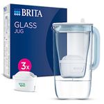 BRITA Glass Water Filter Jug Light Blue (2.5L) Starter Pack inc. 3x MAXTRA PRO All-in-1 cartridge - Premium Glass jug with easy-filling Flip-Lid and Indicator - in sustainable Smart Box packaging