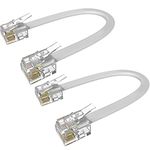 Short Phone Cord, 2 Pack 3 inch RJ11 6P4C Male to Male Telephone Landline Extension Cable Line Wire Connector RFAdapter for Landline Telephone, Modem, Fax Machine, White