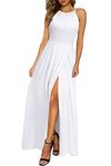 KILIG Women's Summer Casual Sleeveless Halter Neck Floral Print Beach Party Split Maxi Long Dress Sundress with Pockets White