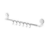 Multi-Purpose Retractable Stainless Steel Towel Bar, Kitchen Hanger, Free of Punching, Can be Installed at The Corner, with 6 Slidable Detachable Hooks (16.5"-27.5") (White)