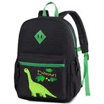 Kasqo Kids Backpack, 14" Toddler Backpack for Little Boys and Girls Kindergarten Preschool Bookbag With Chest Strap, Black Dinosaur