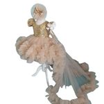 GP Collection Short Midi Frock Dress for Kids Girls Flared Long Frock Gown Cocktail Dress with Hair Band Frock Western Party Gown for Birthday and Weddings - (7-8 Yrs, Gold & Cream)