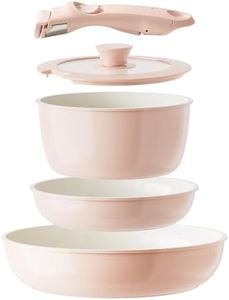 Redchef Ceramic Cookware Set, Removable Handle Pots and Pans Non-Stick, Rv Cookware Set, Non-Toxic Pots and Pans Set No PFAS, PTFE, PFOA, Detachable Pots and Pans, Dishwasher & Oven Safe (Pink)
