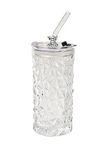 KELVEE Drinking Glasses Tumbler with Lid and Straw Diamond Cut Design, Beer Glass Sipper Bottle for Mojito Soda Smoothies Iced Coffee Cocktail Tea Juice 400ML- Pack of 1 (White.)