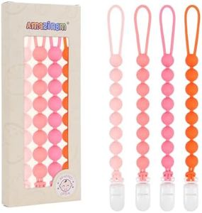 One Piece Design Silicone Pacifier Clip Holder for Baby Boys and Girls,Flexible Pacifier Leashes,Soft Teether Clip for Newborns,4-Pack. (Pink)