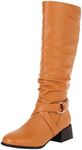 Womens Heel Boots Mid Calf Fashion Women Keep Warm Wedges Artificial Leather Zipper Mid Calf Boots Round Toe Shoes Long Boots for Women Wide Calf (A-Orange, 42)