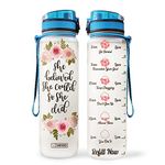 64HYDRO Rose Flower Water Bottle 32oz, Rose Flower Motivational Water Bottle with Times to Drink, Motivational Water Bottle, Water Tracker Bottle, Water Bottle with Time Marker