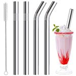 Vinaco Milkshake Straws 10mm Wide Straws, 4 Pack Stainless Steel Straws 266mm & 216mm Long Straw with 1 Straw Cleaner, Reusable Metal Straw for Milkshake, Smoothie and Jumbo Thick Drinks