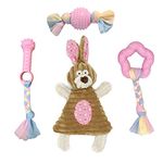 Volacopets Puppy Toys for Teething Small Dogs Interactive Tiny Dog pet Chew Toy Soft Rubber Puppies Cute Pink Bunny, Small Breed 4-Pack