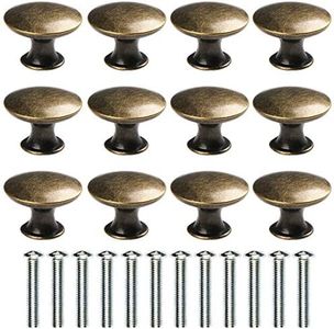 abcGoodefg 12 Pcs Vintage Antique Bronze Knobs Handle Pulls 30mm Brass Round Knobs for Cabinet Drawer Kitchen Bathroom Cupboard Home Office Furniture (Green Bronze)