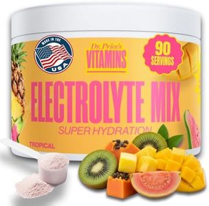 Dr. Price's Vitamins Electrolyte Mix Supplement Powder, 90 Servings, 72 Trace Minerals, Potassium, Sodium, Electrolyte Replacement Keto Drink | Tropical Flavor, No Sugar, Vegan, Non-GMO