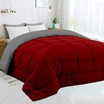 Bright Décor All Season 150 GSM-3PcsDouble-Reversible Bed Comforter/Quilt/Blanket/Rajai - Down Alternative Quilted Duvet Insert with Corner Ties - Winter Warm - Machine Washable_Red and Grey