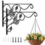 2 Pack Hanging Plants Bracket, Planter Hooks for Hanging Baskets, Retro Iron Metal Wall Decor Hook for Hanging Plant Flower Bird Feeders Indoor Outdoor Patio Decor(9.3 x 13in)