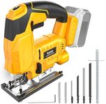 Ecarke Cordless Jig Saw Compatible With Dewalt 20V Battery, Brushless, 6 Speeds Dial Control, 4 Orbital Sets, Dust-Blowing, ±45° Bevel Cuts, LED Light and 6PCS Blades For Cutting (Without Battery)