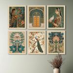 ArtX Paper Rangmala Indian Madhubani Art Paintings with Frame for Home Decor, Wall Painting for Living Room, Multicolor, Natural Wood Color Frames, 10x13 inch, Set of 6