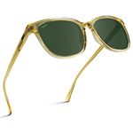 WearMe Pro Polarized Classic Retro Flat Square Unisex Sunglasses, Transparent Yellow / Smoke Green, Medium