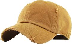 KBETHOS Vintage Washed Distressed Cotton Dad Hat Baseball Cap Adjustable Polo Trucker Unisex Style Headwear Adjustable, Wheat Vintage, One Size