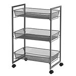 SONGMICS 3-Tier Trolley, Household Kitchen and Bathroom Cart with Wire Baskets, Space Saving, Easy Assembly, Kitchen, Office, Bathroom, Living Room, Grey BSC061G01