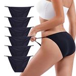 Buankoxy Women's 6 Pack Low-Rise String Bikini Panty Stretch Briefs(4,Black)