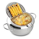 Deep Fryer Pot, Tempura Frying Pan, Stove Top, 22.86 cm x 13.97 cm, 3389.50 ml (3.6 L), 304 Stainless Steel, Flat Bottom, w/Lid & Temperature Control Thermometer, Japanese Style Cookware, Mini Frier | Houseables