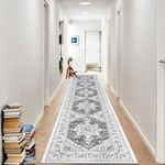 Ileading Vintage Runner Rug for Hallway, Machine Washable Area Rug Runners with Rubber Backing, Non Slip Kitchen Floor Mat for Bedroom Livingroom (Grey 2x10ft)