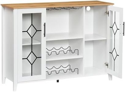 GarveeHome Wine Bar Cabinet with Led Light,Home Coffee Cabinet with Wine and Glass Rack,Kitchen Buffet Sideboard with Storage,Liquor Cabinet for Bar,Dining Room,Kitchen(Antique White)