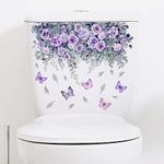 BIBITIME Nature Plants Purple Flower Bush Butterflies PVC Sticker Bathroom Toilet Tank self-Adhesive Decal,9.8 inches x 13.7 inches