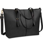 NUBILY Women Handbag Laptop Tote Bag 15.6 Inch Large Leather Shoulder Bag Designer Lightweight Computer Tote Bag Lady Stylish Handbags for Work Business School College Travel (Black)