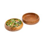 LAVAUX Designs Acacia Wood Salad Bowls Set of 2, Large Individual Bowls 20x5 cms (740 ml) with Food Safe Coating | Jointless Plates Type Shallow Wooden Bowls for Food Like Pasta in Dinner