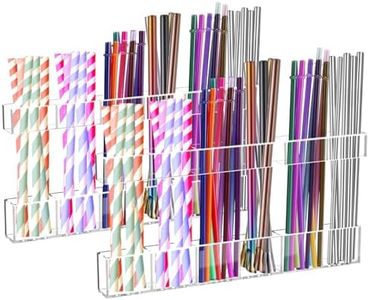WTBRAYMX 2 Pack 10.8" Extra Large Straw Organizer, 6 Slots Heavy-Duty Acrylic Straw Holder for Cabinet Door & Cupboard, Two-Piece Reusable Straw Storage with Ultra Sticky Adhesive Tape (Crystal Clear)