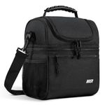 MIER Insulated Lunch Box Medium Cooler Tote Bag Lunch Kit for Men, Women, Kids, 2 Compartment, Leakproof, M, Pure Black