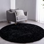 BRICHOEE Black Round Rug 7 feet Super Soft Fluffy Shag Circle Area Rugs for Kid's Bedroom, Fuzzy Plush Shaggy Circular Rug for Teen's Room, Cute Non-Slip Home Decor Black Carpet for Nursery Room