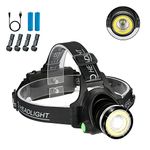 Headlamp Flashlight, 2 in 1 Newest Headlight T6 Spot(Zoomable)+COB Board Flood Light, 6000 Lumen Waterproof USB Rechargeable Hard Hat Head lamp, Up-Close Work Head Light for Outdoor Camping Hunting