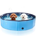 Nobleza Foldable Dog Paddling Pool 80x20cm, PVC Pet Swimming Pool, Portable Dog Bath Tub with Drain Plug, Non-Slip Outdoor Garden Folding Pool, Blue