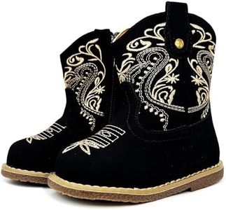 iSusuJo Baby Cowgirl Cowboy Boots Infant Boy Girl Western Booties Round Toe Riding Mid Calf Boots for All Seasons for 6 9 12 15 18 24 Months Black Size 5 Toddler