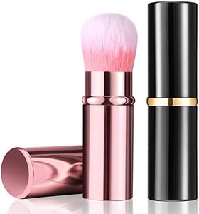 2 Pieces Retractable Kabuki Makeup Brushes Blush Powder Brush Small Travel Makeup Brushes with Cover Makeup Tool for Loose Powder Cream or Liquid Cosmetics (Black, Pink)