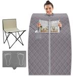 SereneLife Infrared Sauna Tent - 1-Person Portable Home Spa with Heated Foot Pad, Wired Controller & Foldable Chair – Winter Wellness & Relaxation, Self-Care Gift, 27.6’’ x 31.5’’ x 37.8’’, Gray