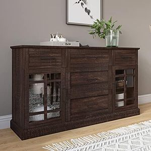 BELLEZE Sideboard Buffet Console Table, Versatile Media Cabinet with Drawers and Adjustable Shelves - 58 Inch - Astorga (Espresso)