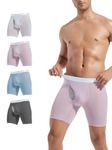 GRESTU Men`s Boxer Briefs Ice Silk Underwear,4-Pack Big & Tall XL-5XL Sexy Trunk Multipack Comfortable Cool Underwear Pack, Light Green/Navy Blue/Lilac/Dark Grey, X-Large