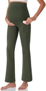 POSHDIVAH Women's Maternity Work Pants Yoga Lounge Stretchy Bootcut Flare Pants Pregnancy Dress Trousers for Business Casual Dark Green Large