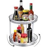 2 Tier Lazy Susan 9Inch 360° Turntable Carousel Rotating Tabletop Stand for Dining Table Kitchen Counters Pantry Cabinets,Display Spice Stand Rack Organizer Tray, Clear