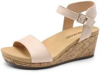 DREAM PAIRS Women's Open Toe Buckle Ankle Strap Platform Wedge Sandals,Size 11,Nude-Suede,NINI-8