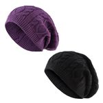 Zsedrut Women Slouchy Beanie Men Winter Knit Skull Cap Acrylic Hat for Girls Cold Weather Woman Toque (Black+Grape)