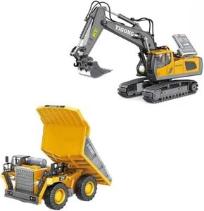 ADTHLIER 1:20 Remote Control Excavator (11-Channel), Dump Truck, Bulldozer, Loader (9-Channel), 2.4GHz Construction Vehicles, Metal Construction, with Cool Lights and Sound Effects