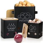 WUWEOT 3 Pack Vegetable Storage Bin, Potato Onion Garlic Canister, Black Metal Fresh Keeper Caddy, Kitchen Pantry Organizer Jars with Bamboo Lid and Aerating Holes