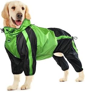 OUOBOB Dog Raincoat, Waterproof Dog Rain Coats for Large Dogs, Lightweight Rain Jacket, Adjustable 4 Legs Pet Poncho with Hood, Snow-Proof Dog Vest Rainwear, Rain Clothes Apparel with Leash Hole