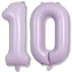 Number Balloons 10 Pastel Purple, 40 Inch Lavender Mylar Foil Number 1 & 0 Balloons for Girls 10th Birthday Balloons, Large Light Purple Helium 10 Balloons for Women 10th Anniversary Party Decorations